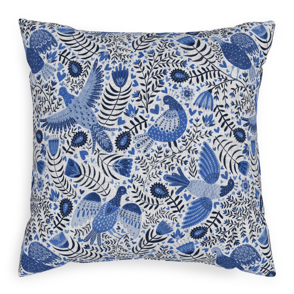 Scandinavian Birds - Indigo Blue Pillow, Woven, Black, 20x20, Single Sided, Blue, True Blue