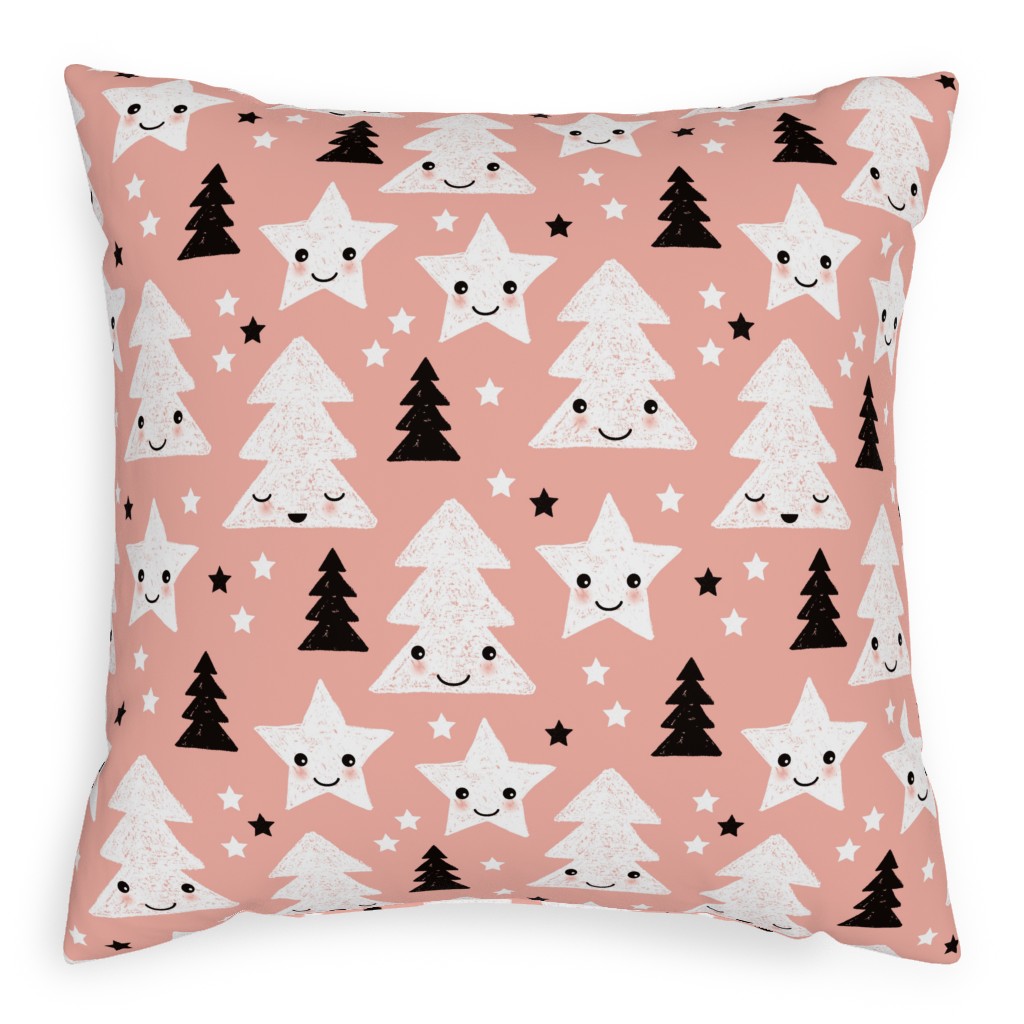 Merry Christmas Kawaii - Pink Pillow, Woven, Black, 20x20, Single Sided, Pink