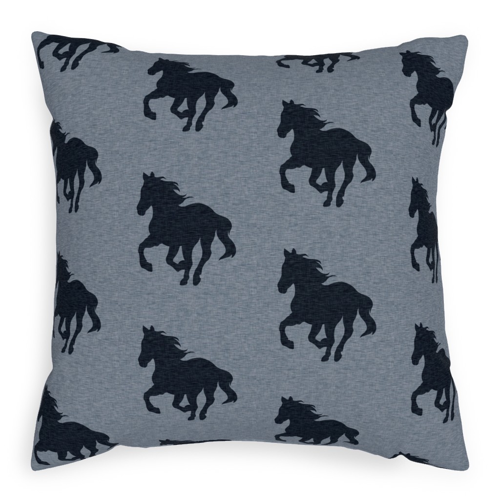 Running Horse - Blue Pillow, Woven, Black, 20x20, Single Sided, Blue, True Blue