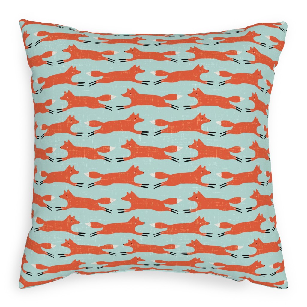 Little Orange Fox - Orange and Green Pillow, Woven, Black, 20x20, Single Sided, Orange, Orange