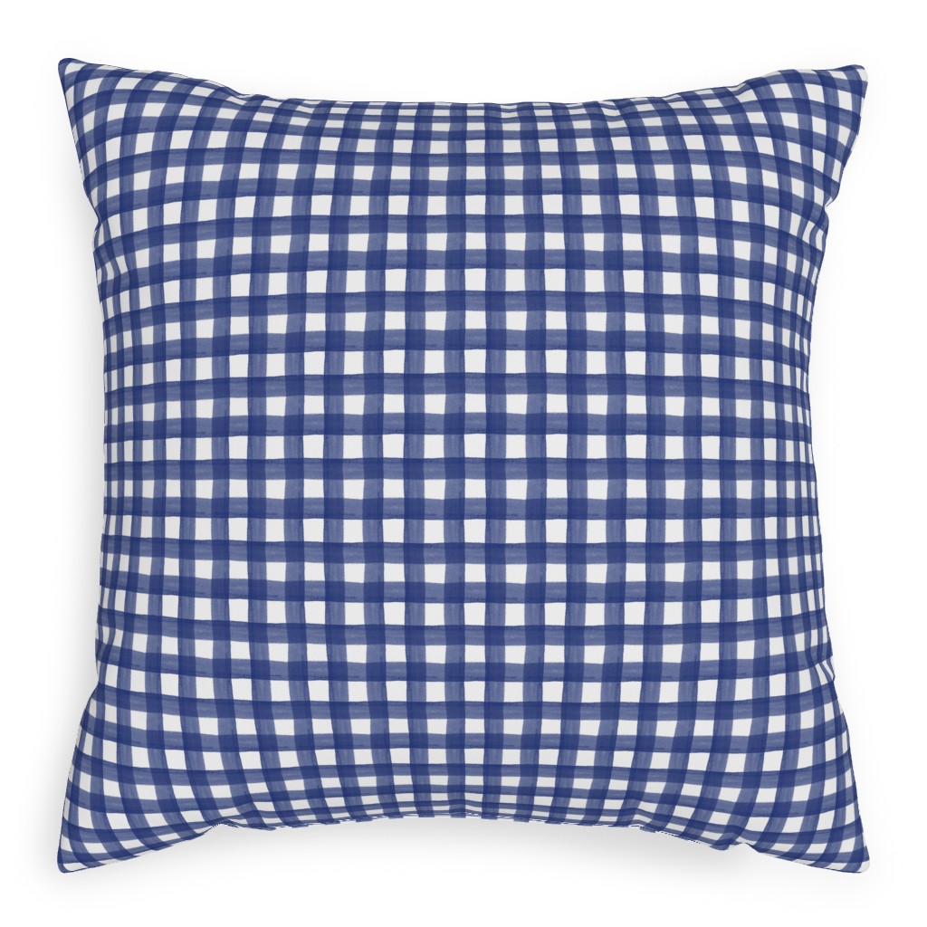 Watercolor Gingham - Navy Blue Pillow, Woven, Black, 20x20, Single Sided, Blue