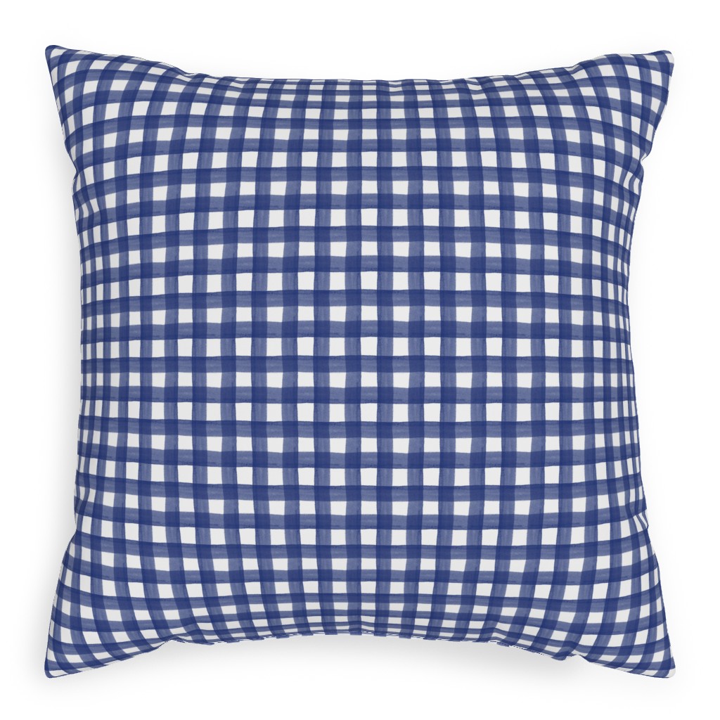 Watercolor Gingham - Navy Blue Pillow, Woven, Black, 20x20, Single Sided, Blue, True Blue