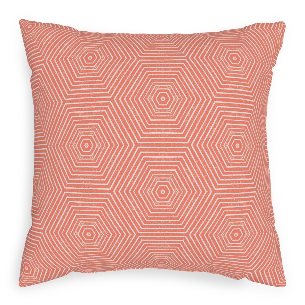 Concentric Hexagons Pillow, Woven, Black, 20x20, Single Sided, Orange