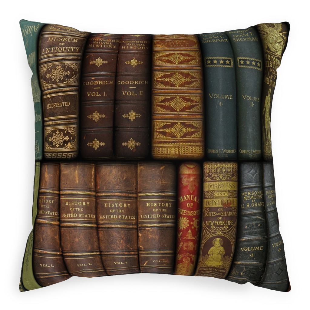Monsieur Fancypantaloons' Instant Library - Brown Pillow, Woven, Black, 20x20, Single Sided, Brown, Brown