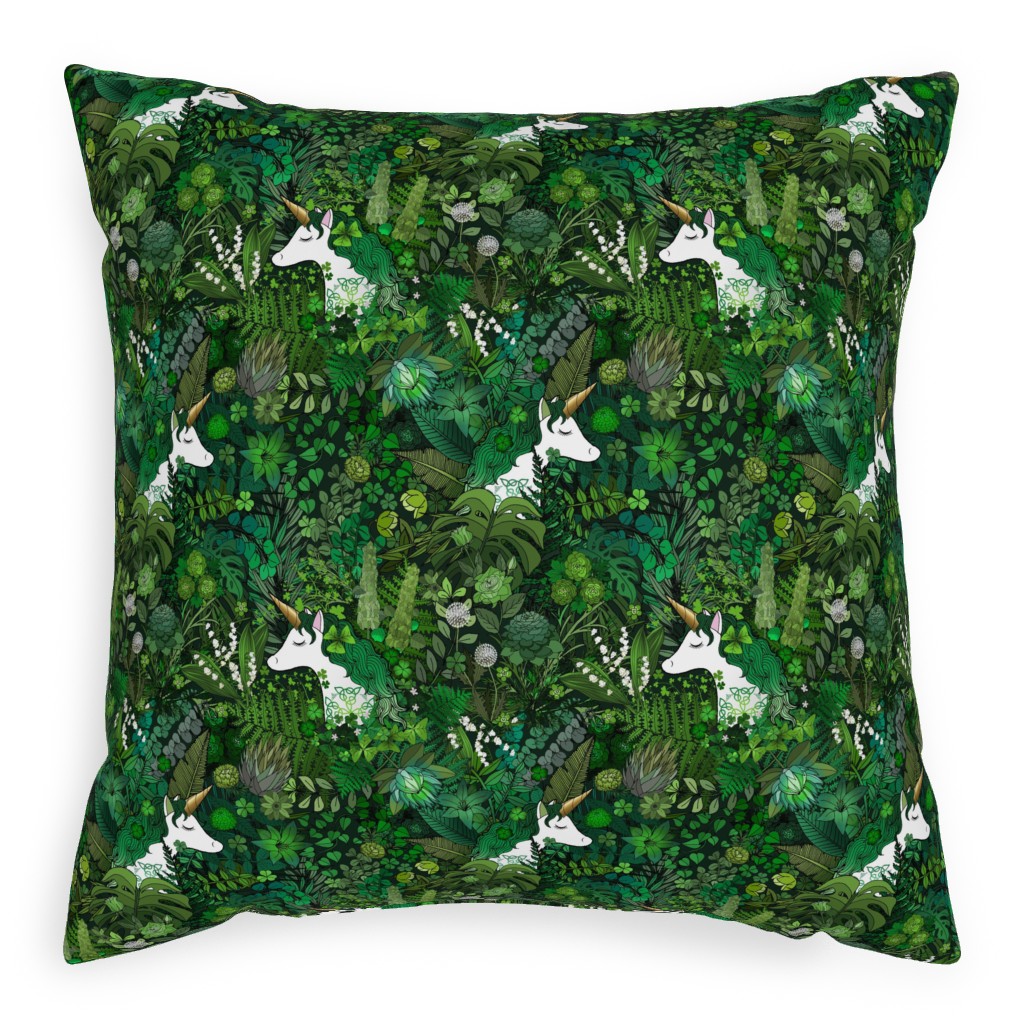 Irish Unicorn in a Green Garden Pillow, Woven, Black, 20x20, Single Sided, Green, Classic Green