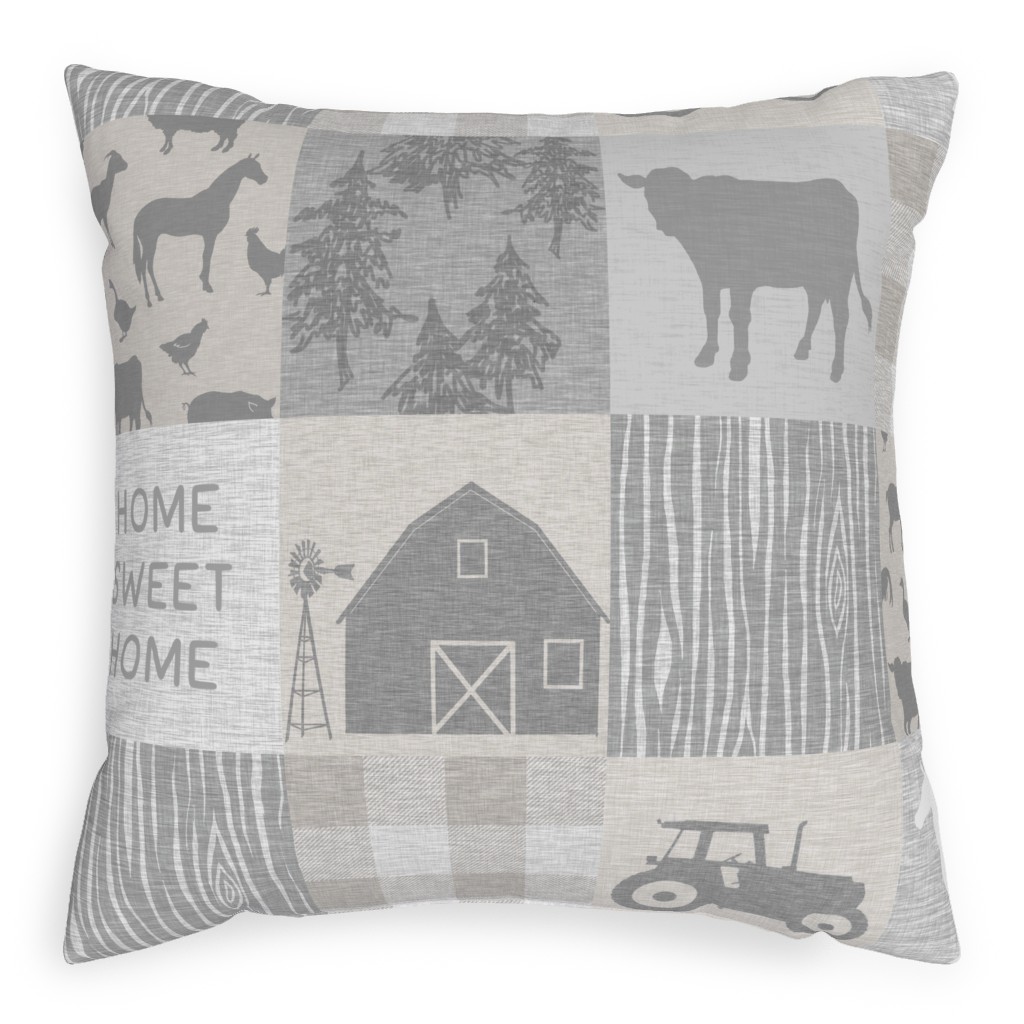 Home Sweet Home Farm - Grey and Cream Pillow, Woven, Black, 20x20, Single Sided, Gray, Gray