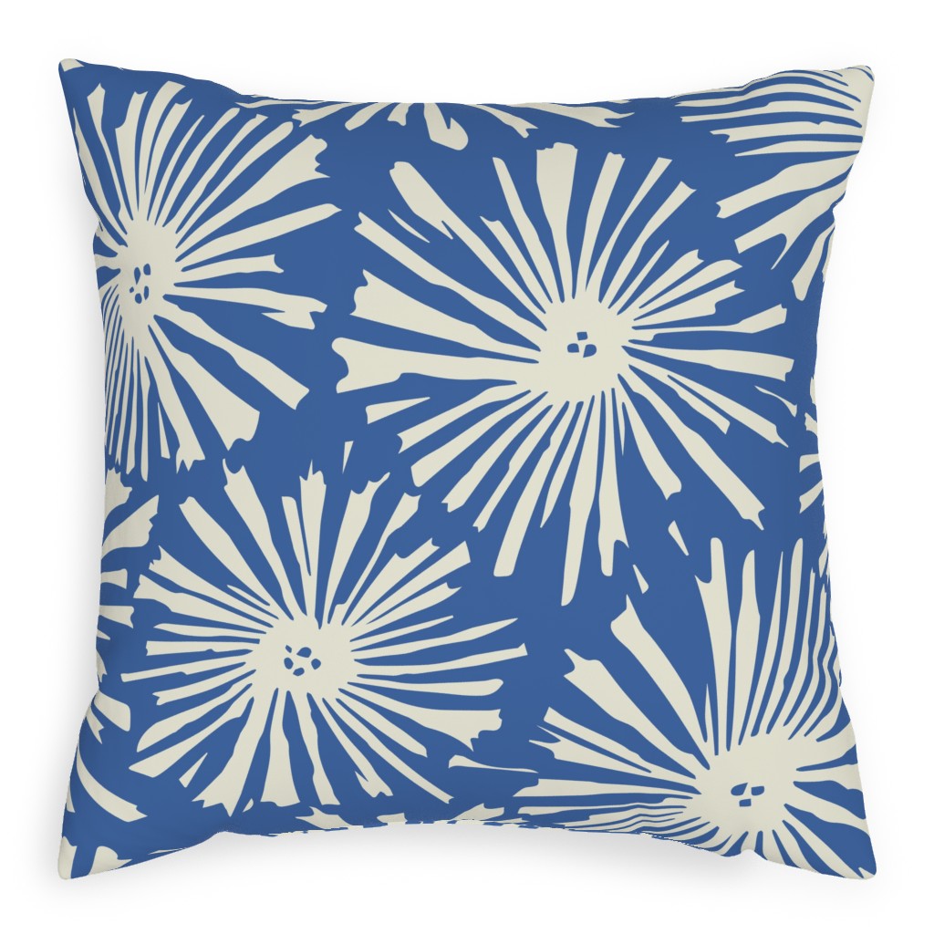 Cactus Blooms - Cream on Blue Pillow, Woven, Black, 20x20, Single Sided, Blue, True Blue