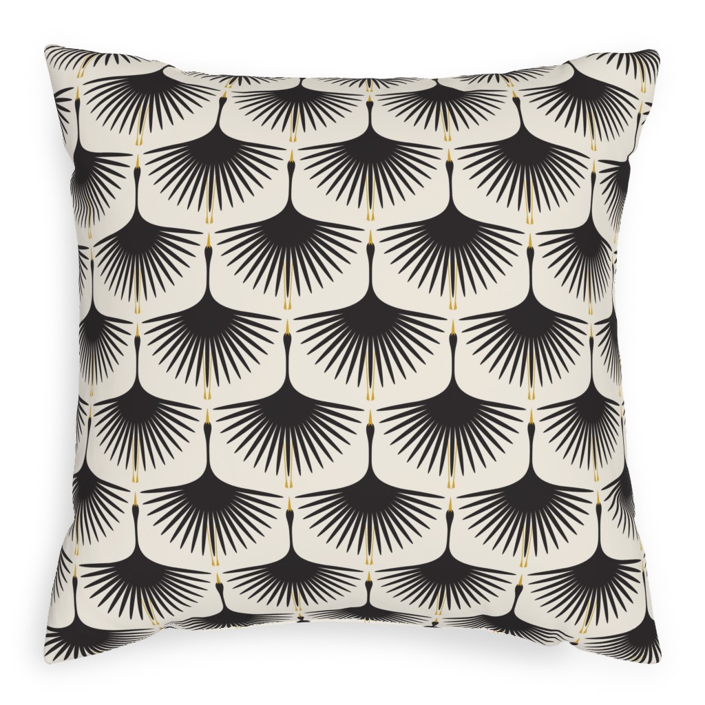Art Deco Swans Pillow, Woven, Black, 20x20, Single Sided, Beige, Antique White