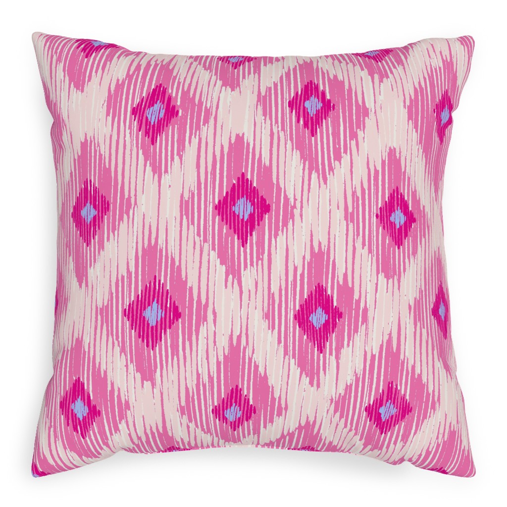 Ikat - Pink With Blue Pillow, Woven, Black, 20x20, Single Sided, Pink