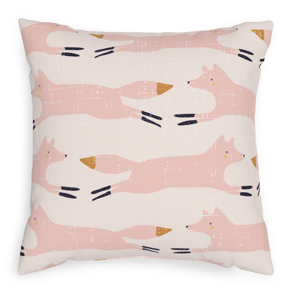 Leaping Fox - Pink Pillow, Woven, Black, 20x20, Single Sided, Pink, Bright Pink