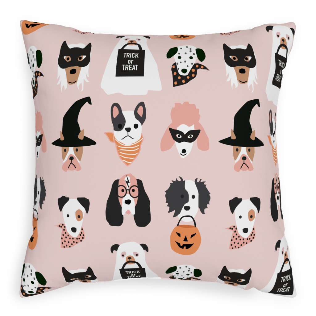 Halloween Puppies on Light Pink Pillow, Woven, Black, 20x20, Single Sided, Multicolor