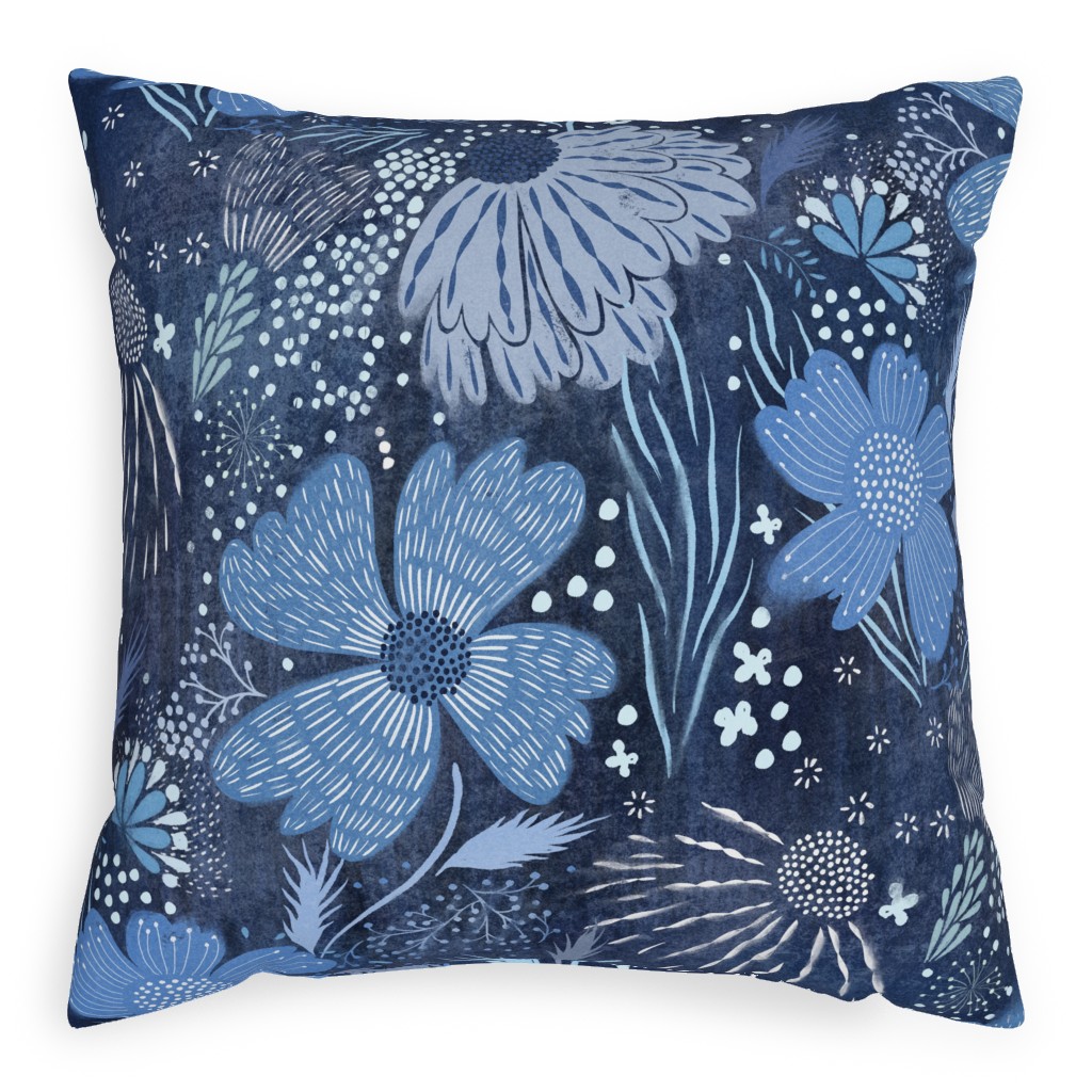 Shibori Flower Abundance - Blue Pillow, Woven, Black, 20x20, Single Sided, Blue