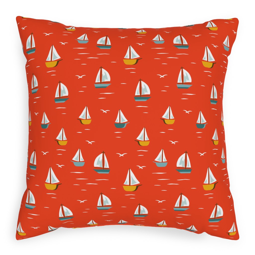 Sailboats Pillow, Woven, Black, 20x20, Single Sided, Red
