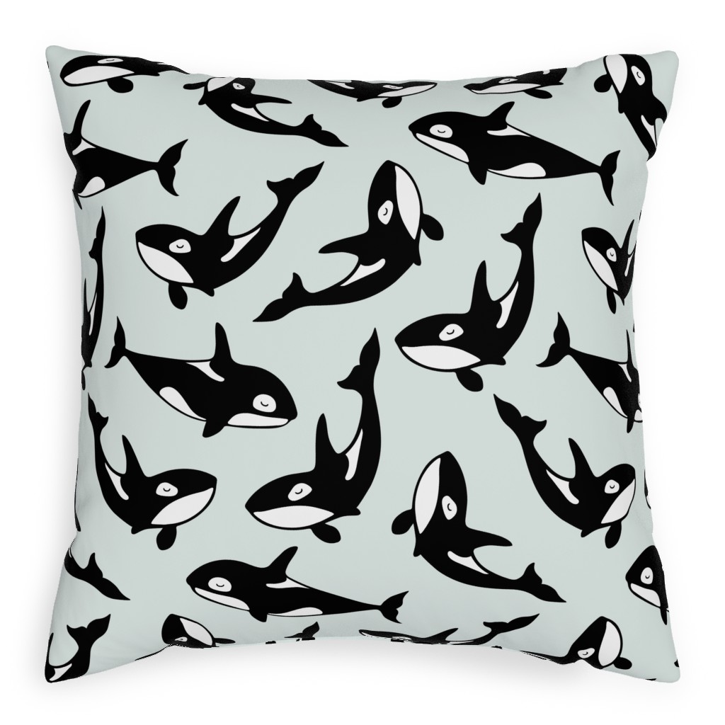 Orca Pillow, Woven, Black, 20x20, Single Sided, Blue, Mist