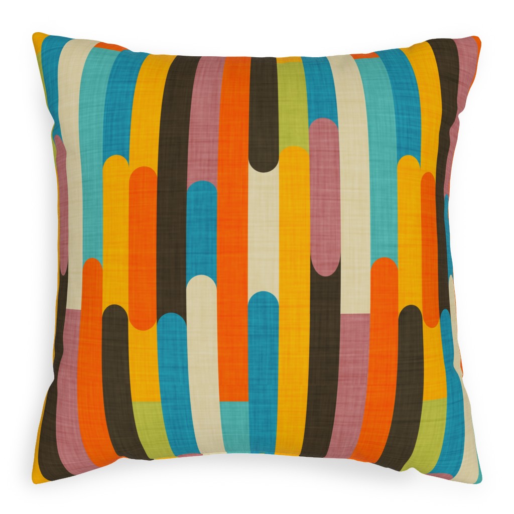 Retro Colorblock Sticks - Multi Pillow, Woven, Black, 20x20, Single Sided, Multicolor