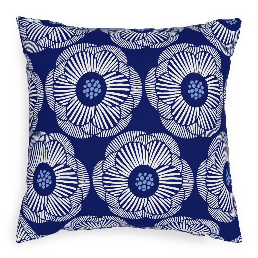 Camellia - Dark Blue Pillow, Woven, Black, 20x20, Single Sided, Blue