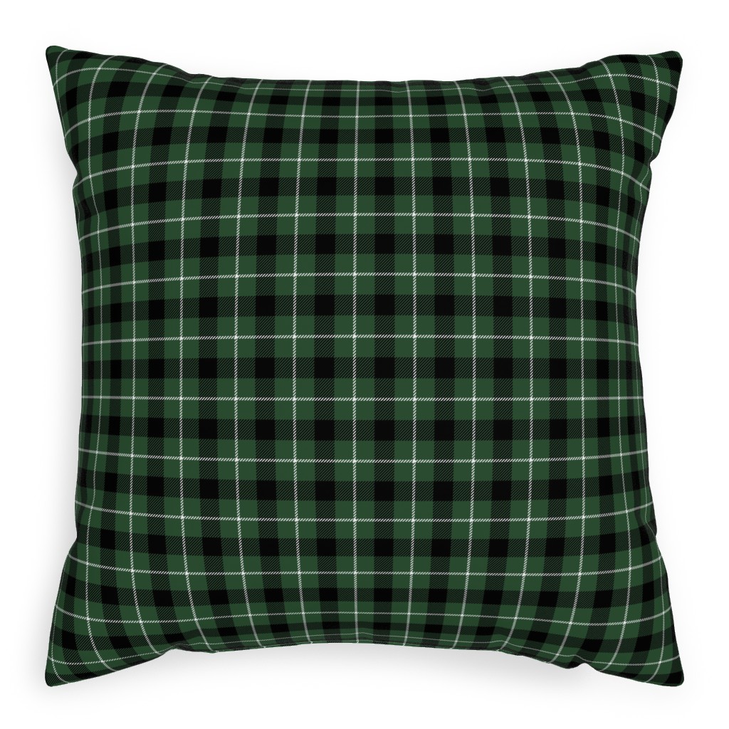 Green & Black Plaid Pillow, Woven, Black, 20x20, Single Sided, Green