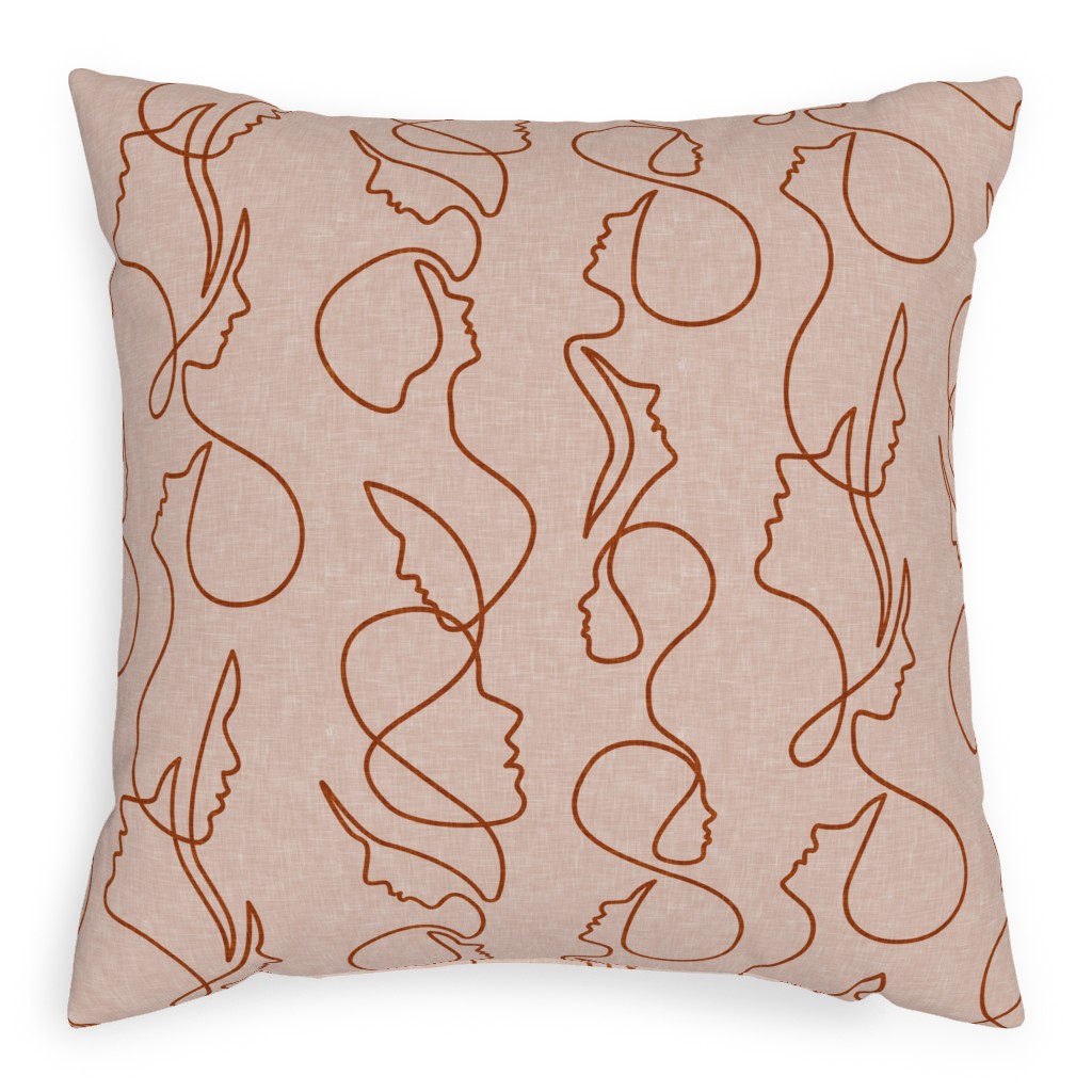 Aria - Flowing Faces - Blush and Brick Pillow, Woven, Black, 20x20, Single Sided, Pink, Bright Pink