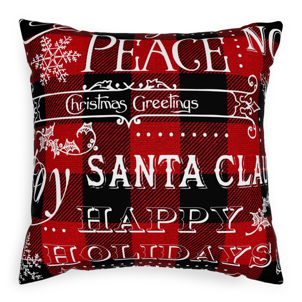 Buffalo Plaid Christmas Typography - Red and Black Pillow, Woven, Black, 20x20, Single Sided, Red