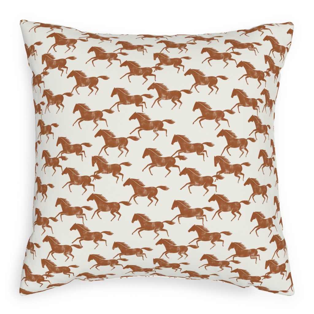 Wild Horses - Ginger on Cream Pillow, Woven, Black, 20x20, Single Sided, Brown, Brown
