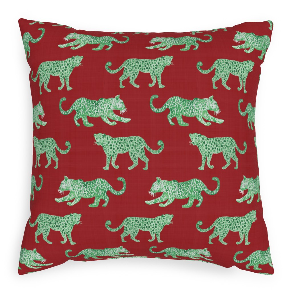 Leopard Parade Pillow, Woven, Black, 20x20, Single Sided, Red