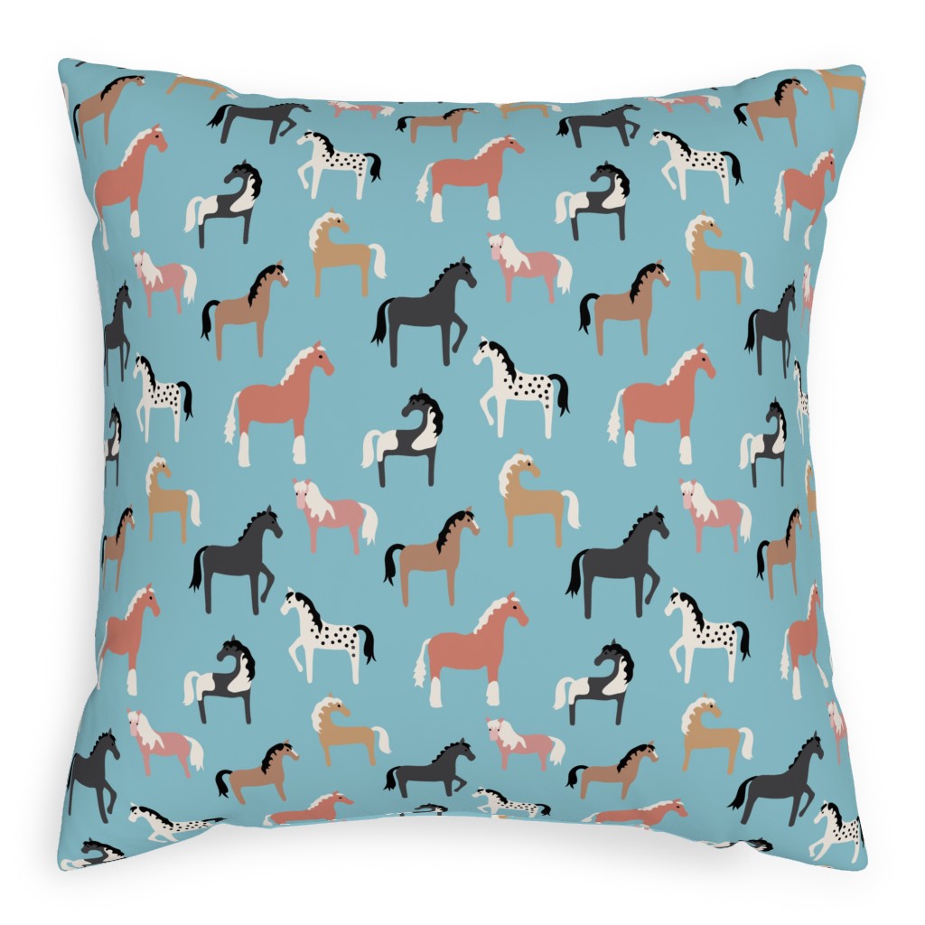 Horse Party Pillow, Woven, Black, 20x20, Single Sided, Blue, True Blue