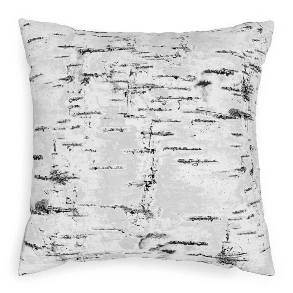 Birch Bark - White, Gray Pillow, Woven, Black, 20x20, Single Sided, Gray
