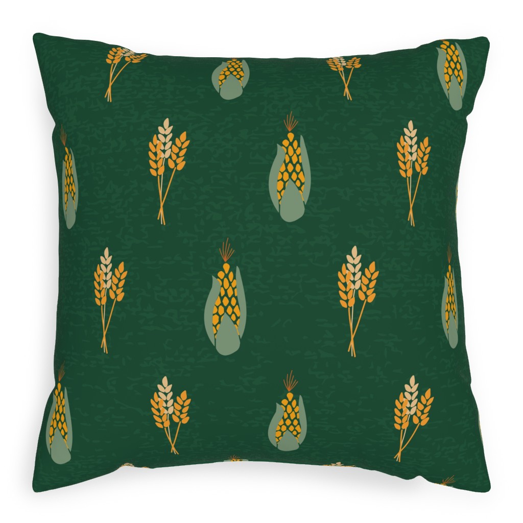 Corn on Green Background Pillow, Woven, Black, 20x20, Single Sided, Green, Classic Green