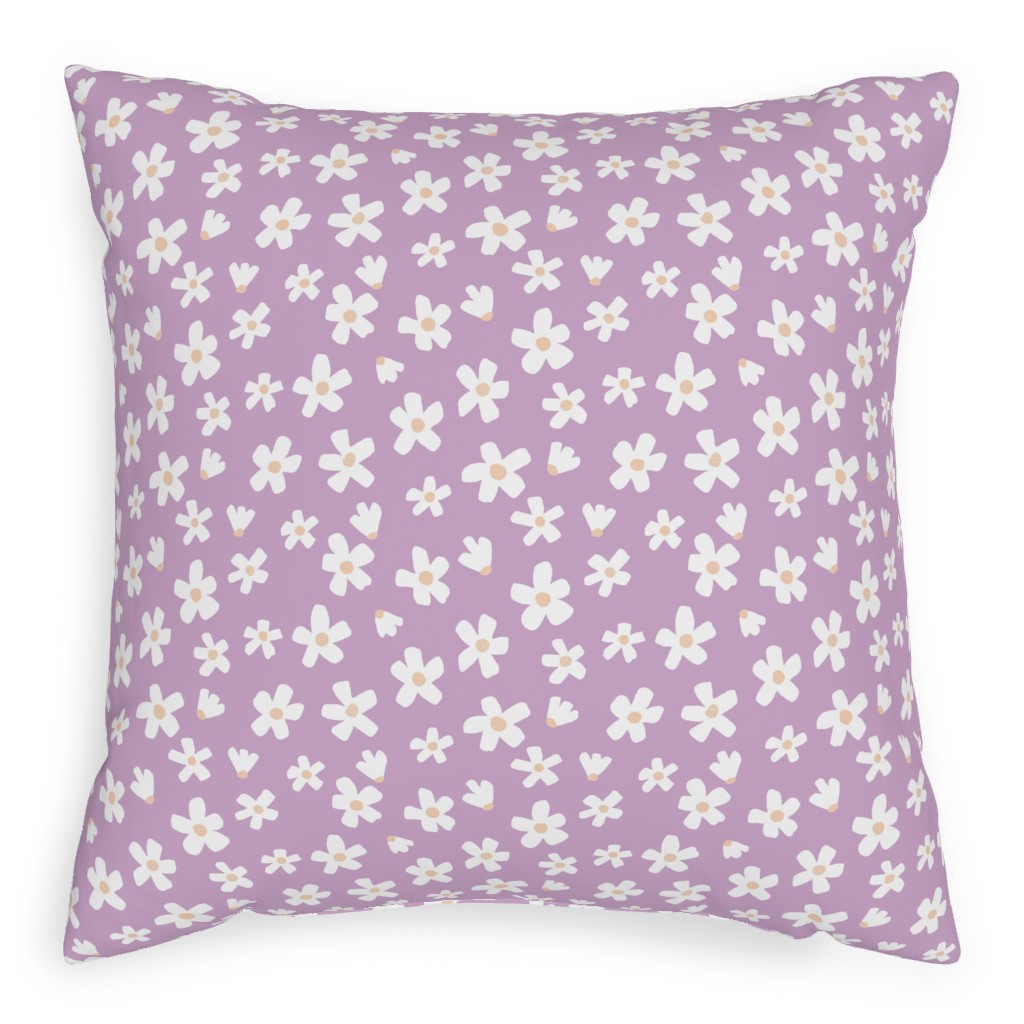 Daisy Garden Floral - Purple Pillow, Woven, Beige, 20x20, Single Sided, Purple