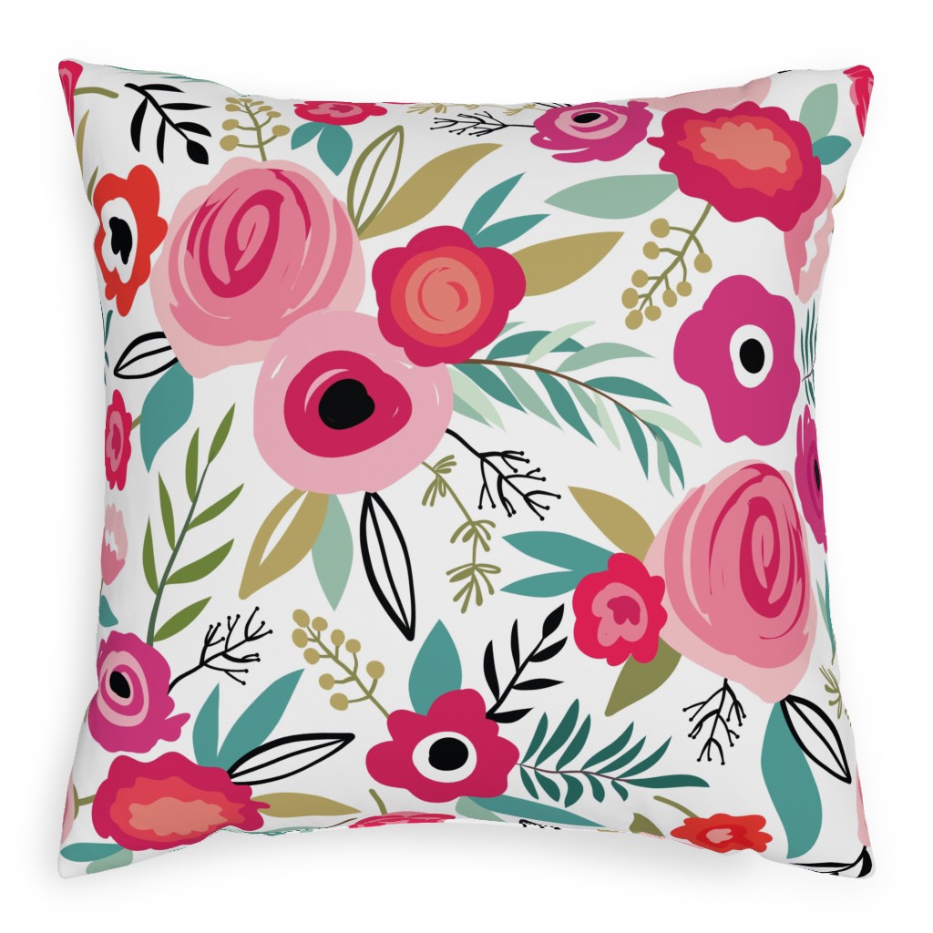 Maypole Floral - Pink Pillow, Woven, Beige, 20x20, Single Sided, Pink