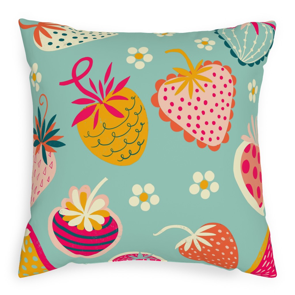 Sweet Strawberries - Multi Pillow, Woven, Beige, 20x20, Single Sided, Multicolor