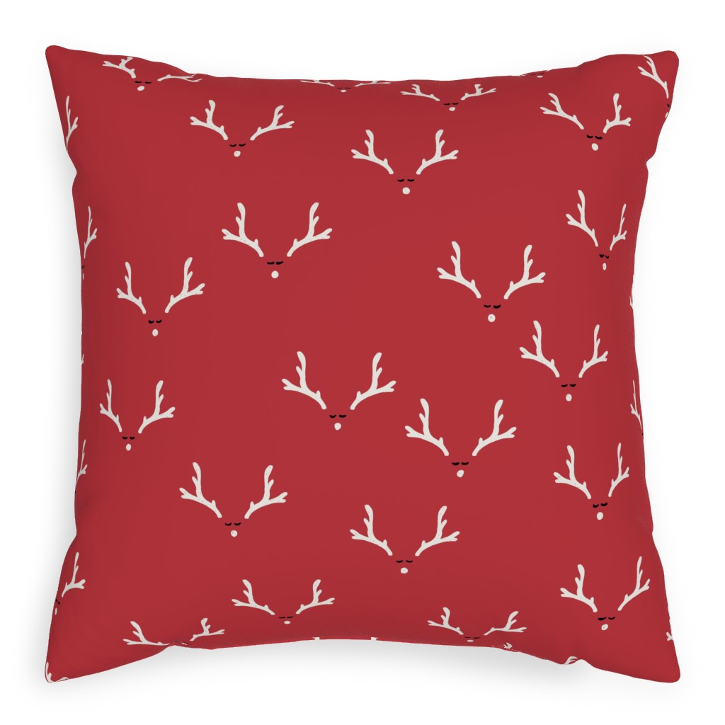 Christmas Reindeer Antlers - Red Pillow, Woven, Beige, 20x20, Single Sided, Red, Red
