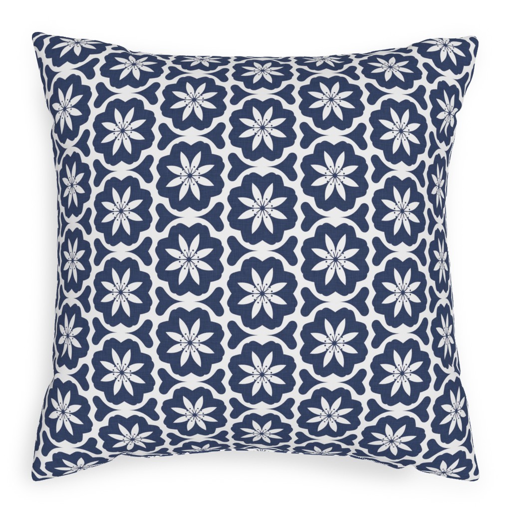 Dutch Flowers - Blue Pillow, Woven, Beige, 20x20, Single Sided, Blue, True Blue