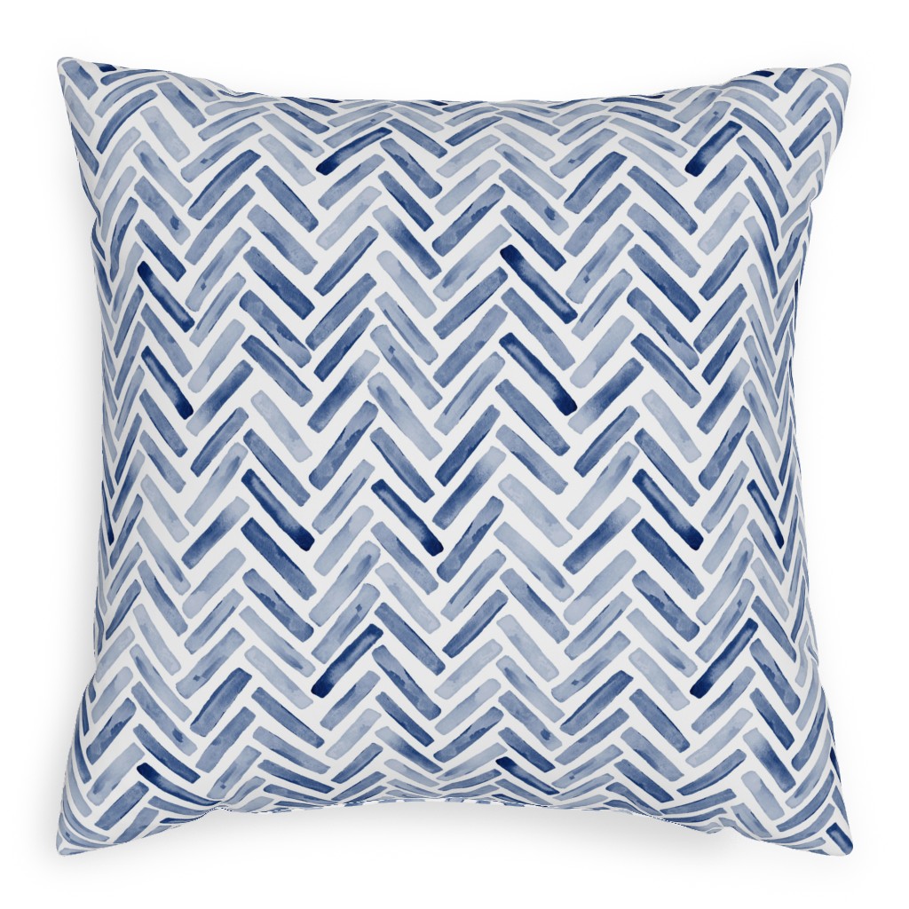 Painted Chevron Herringbone Pillow, Woven, Beige, 20x20, Single Sided, Blue