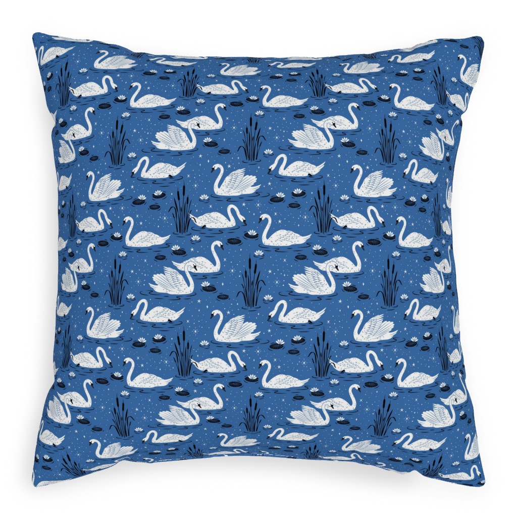 Summer Swans Pillow, Woven, Beige, 20x20, Single Sided, Blue