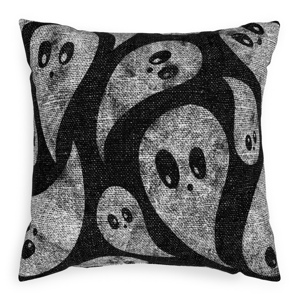 Spooky Ghosts - Black Pillow, Woven, Beige, 20x20, Single Sided, Black
