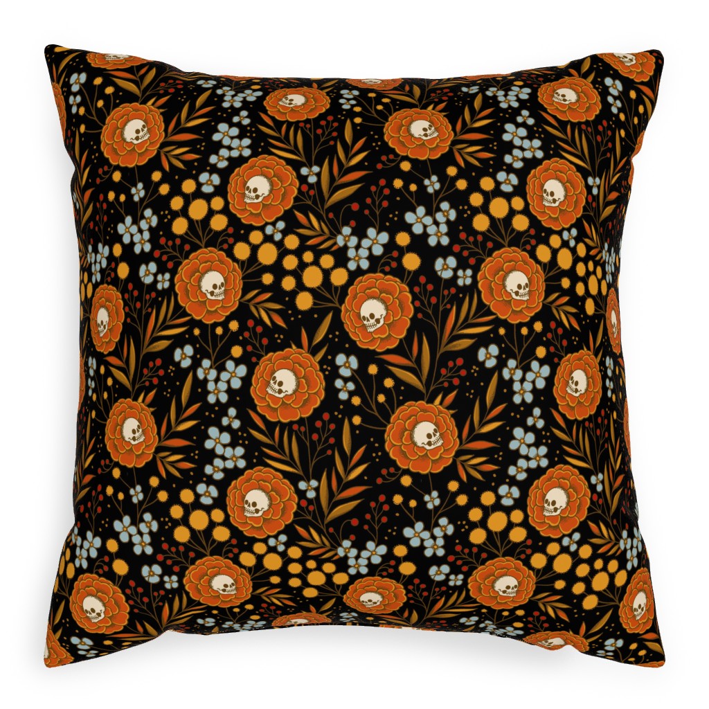 Halloween Floral - Multi Pillow, Woven, Beige, 20x20, Single Sided, Multicolor