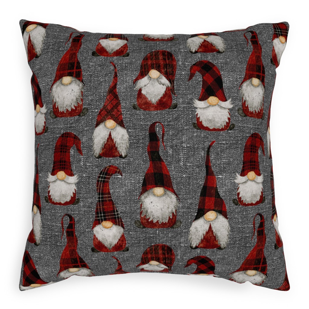 Festive Gnomes Pillow, Woven, Beige, 20x20, Single Sided, Red