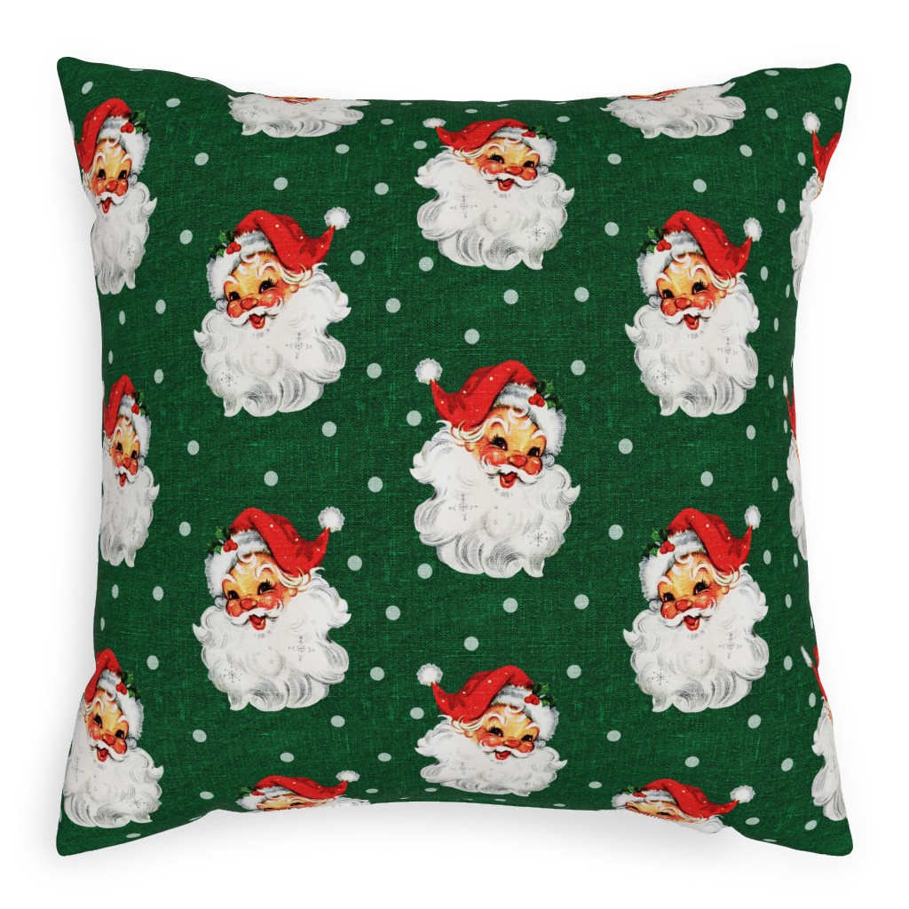 Jolly Retro Santa - Green Pillow, Woven, Beige, 20x20, Single Sided, Multicolor