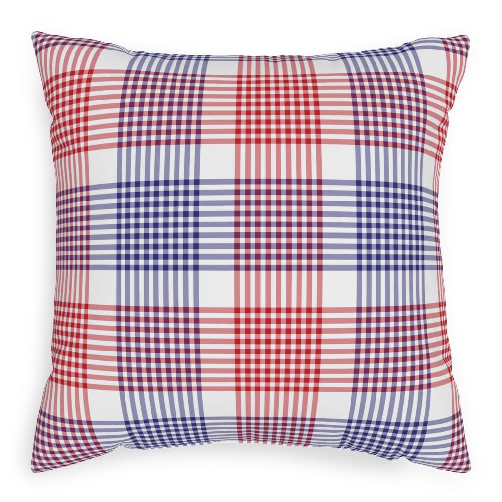 Plaid - Red, White and Blue Pillow, Woven, Beige, 20x20, Single Sided, Multicolor