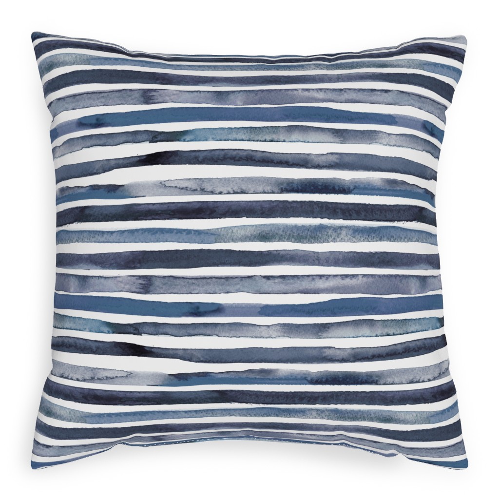 Watercolor Stripes - Blue Pillow, Woven, Beige, 20x20, Single Sided, Blue, True Blue