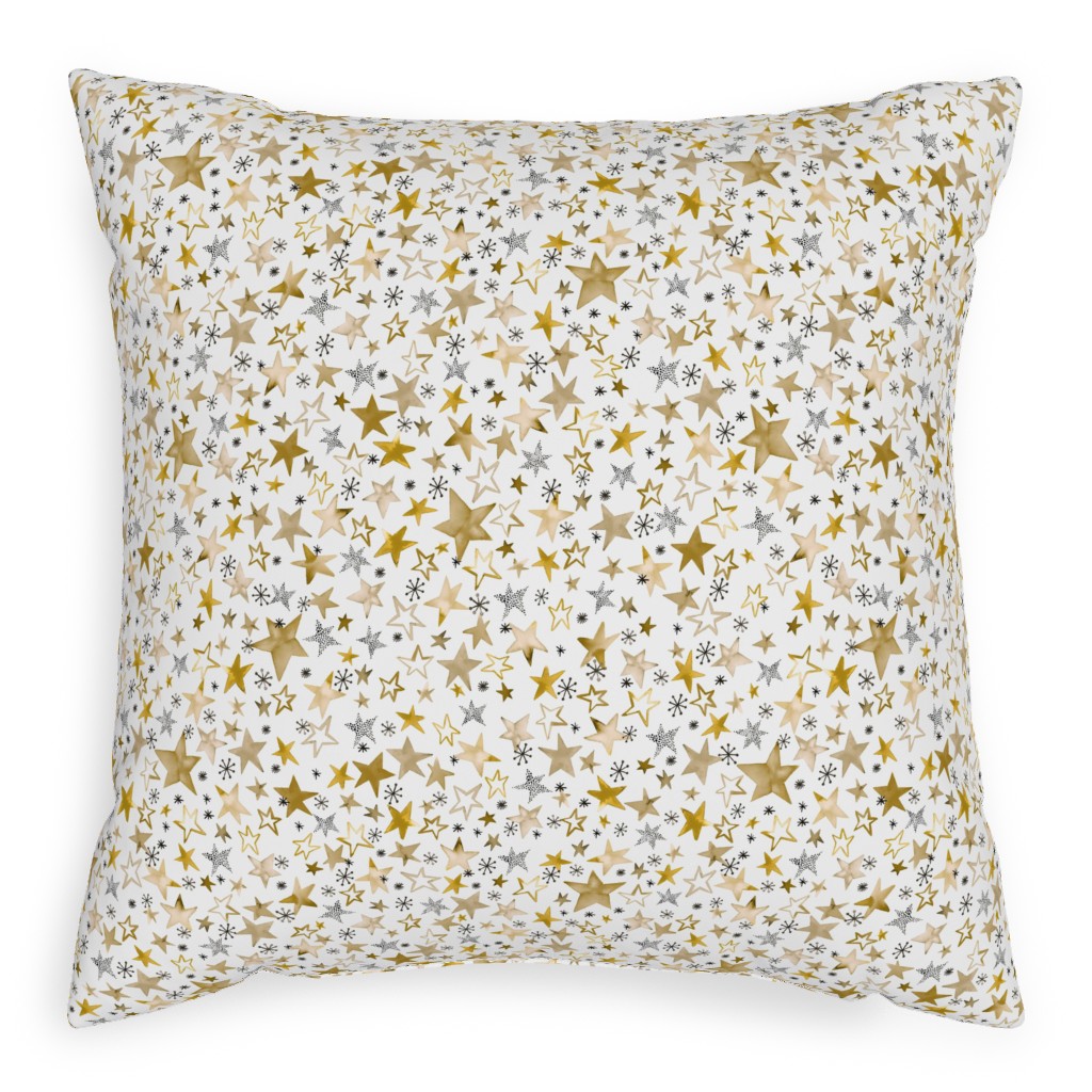 Winter Stars Christmas - Gold Pillow, Woven, Beige, 20x20, Single Sided, Yellow