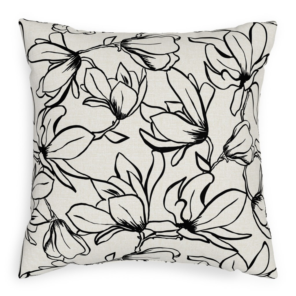 Magnolia Garden - Textured - White & Black Pillow, Woven, Beige, 20x20, Single Sided, Beige, Pearl