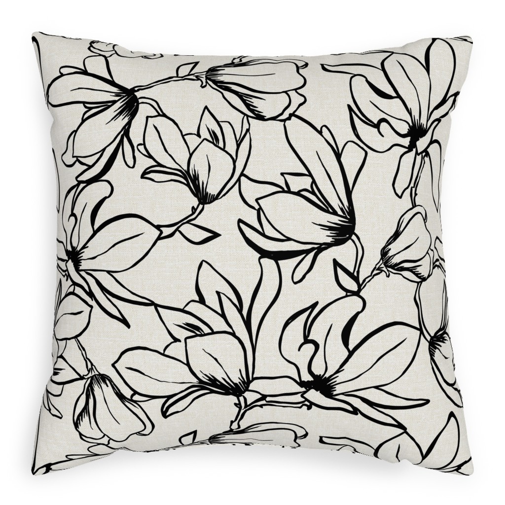 Magnolia Garden - Textured - White & Black Pillow, Woven, Beige, 20x20, Single Sided, Beige