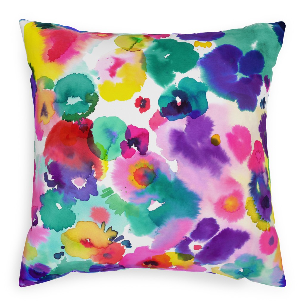 Abstract Floral Watercolor - Multi Pillow, Woven, Beige, 20x20, Single Sided, Multicolor