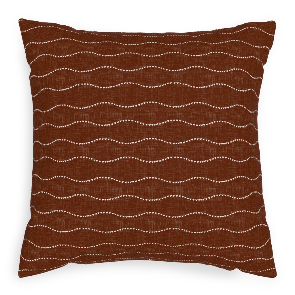 Heart Wave - Rust Pillow, Woven, Beige, 20x20, Single Sided, Brown, Brown
