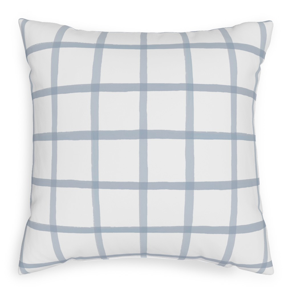 Window Pane Plaid Pillow, Woven, Beige, 20x20, Single Sided, Blue, Cool Gray