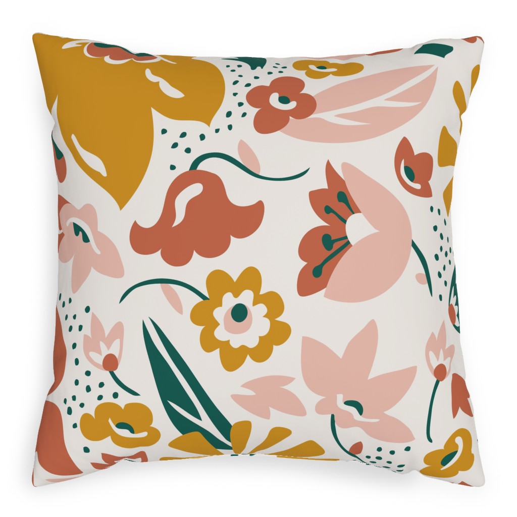 Betty Modern Floral - Pink Pillow, Woven, Beige, 20x20, Single Sided, Multicolor