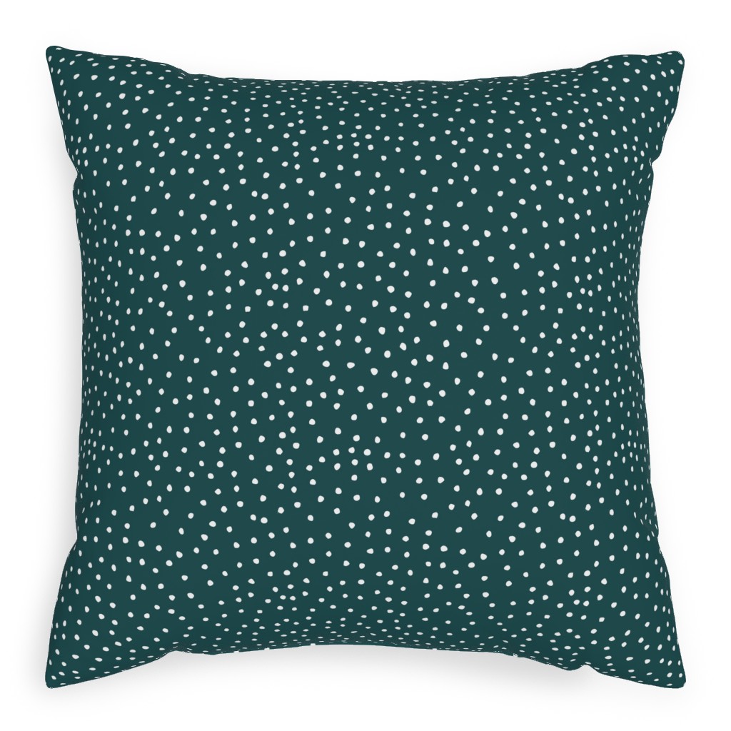 Dots - White on Emerald Pillow, Woven, Beige, 20x20, Single Sided, Green, Classic Green