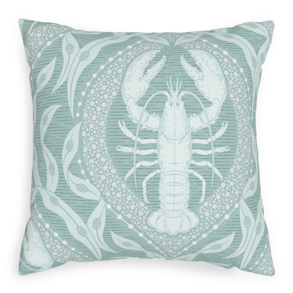 Lobster and Seaweed Nautical Damask Pillow, Woven, Beige, 20x20, Single Sided, Green